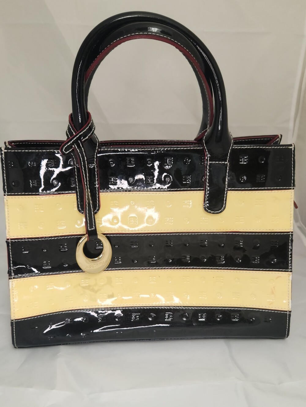 Arcadia Italian Patent Leather Striped Tote